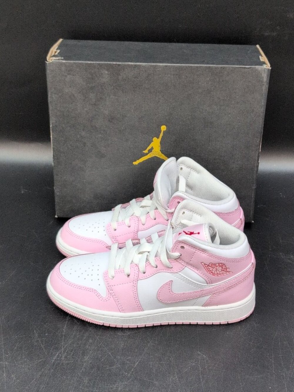 Nike Air Jordan 1 Mid GS Youth Sneakers Shoes US 3.5Y Pink Foam White Fire Red